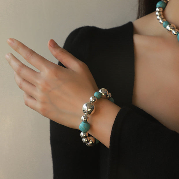 Artificial Turquoise Alloy Beaded Bracelet