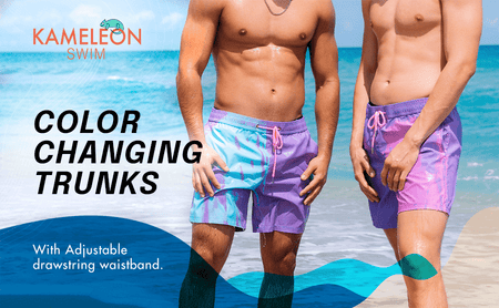 Men Color Changing Trunks Swim Shorts Hibiscus Blue Changing - Kameleon Swim