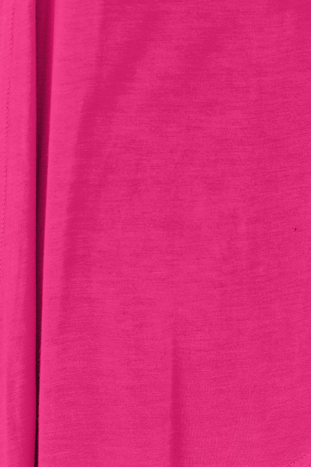 Close-up of the Basic Bae Full Size Open Front Long Sleeve Cardigan, showcasing its slightly stretchy rayon spandex fabric in a vibrant pink color with a subtle texture. The image reveals fold lines and a smooth, basic style surface.