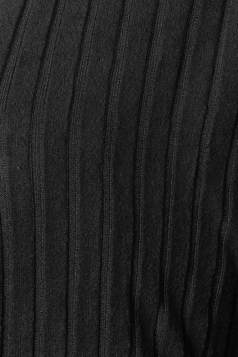 Close-up of the Basic Bae Full Size Ribbed Cocoon Cardigan, showcasing its black textured polyester fabric with vertical ribbed lines and a slightly stretchy quality.