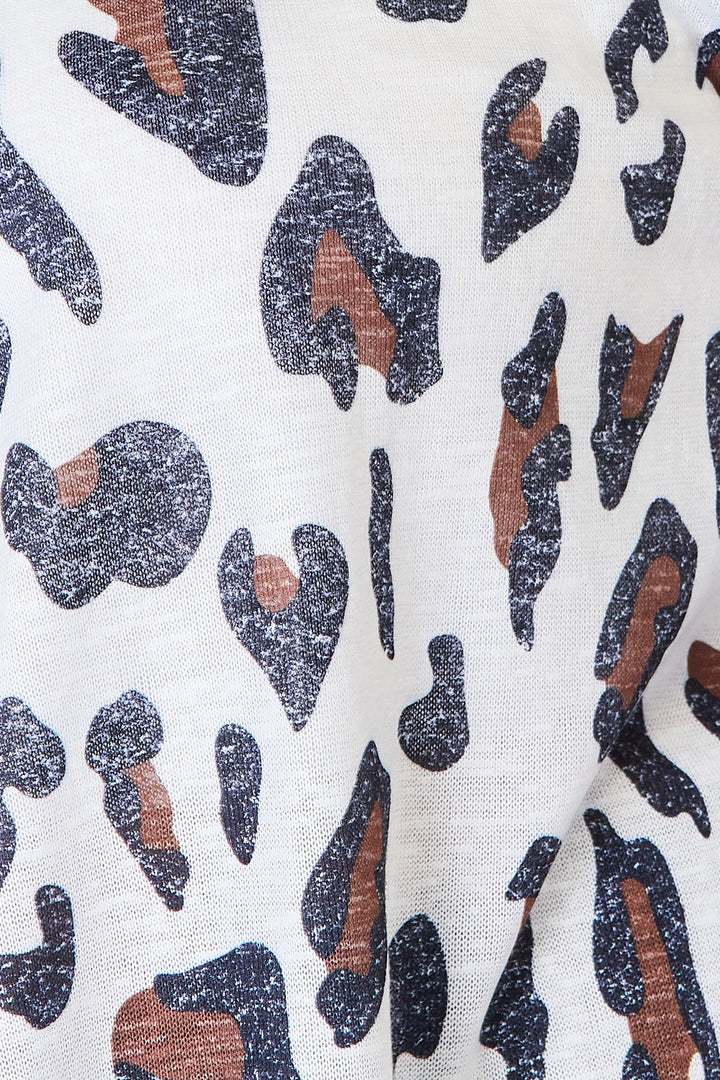 A close-up of a Double Take Leopard Long Sleeve Cardigan shows its black and brown leopard print on a white background. The soft, slightly wrinkled texture adds depth, enhancing this trendy wardrobe addition. Perfect for crafting your style statement.