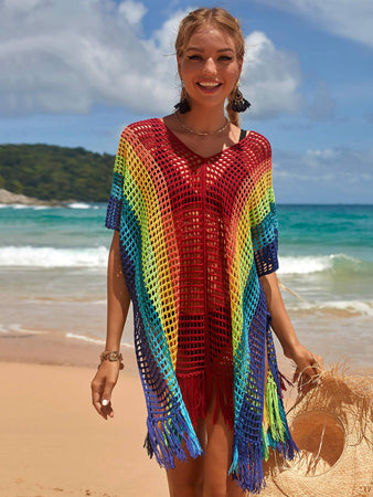 Multi Color Crochet Swim Coverup for the beach