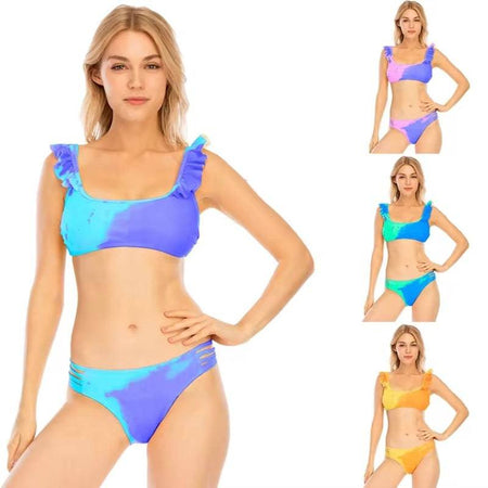 ¡Nuevo estilo! Volantes de bikini que cambian de color y cintura alta con 3 correas.