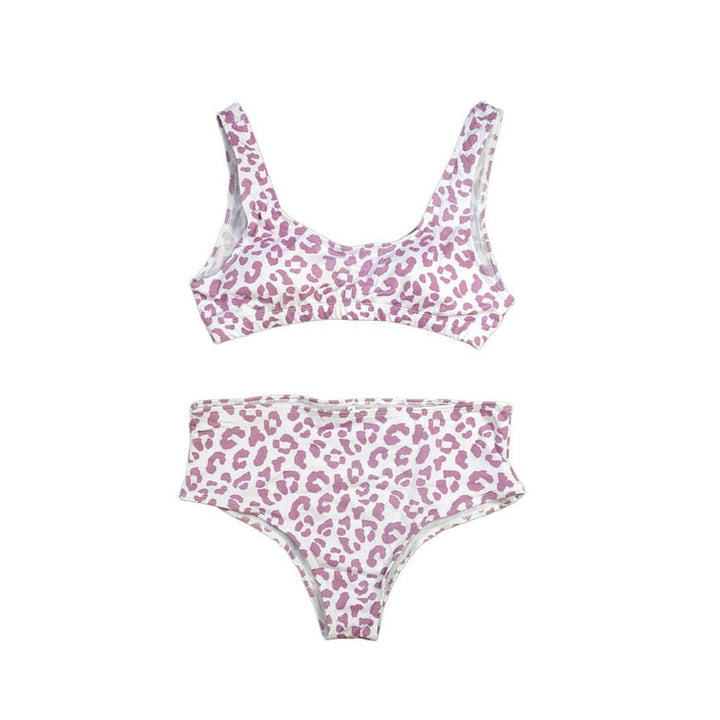 This is a berry blast color changing high waisted bikini set in a cheetah print for girls.  This print is a color changing temperature activated pattern.  Goes from purple to blue. Kameleon Swim