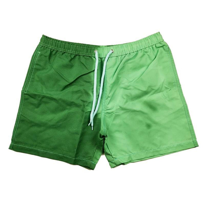 Kameleon's forest green color changing swim trunks.  They change from darker green to lighter green when temperature activated. KameleonSwim