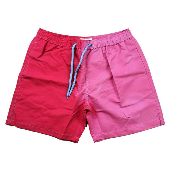 Kameleon's soft pink color changing swim trunks.  They change from a darker pink to a lighter pink when temperature activated. KameleonSwim