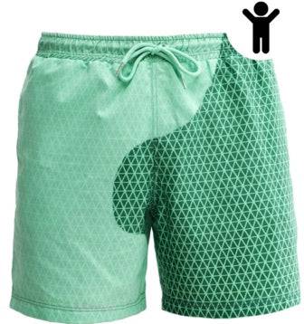 Kids Color Changing Shorts and Swim Trunks Geo Green Pattern - Kameleon Swim 