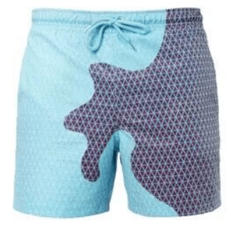 Color Changing Shorts Mens Swim Trunks Blue Geo Pattern - Kameleon Swim