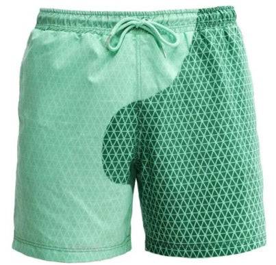 Color Changing Shorts Mens Swim Trunks Geo Pattern Green - Kameleon Swim