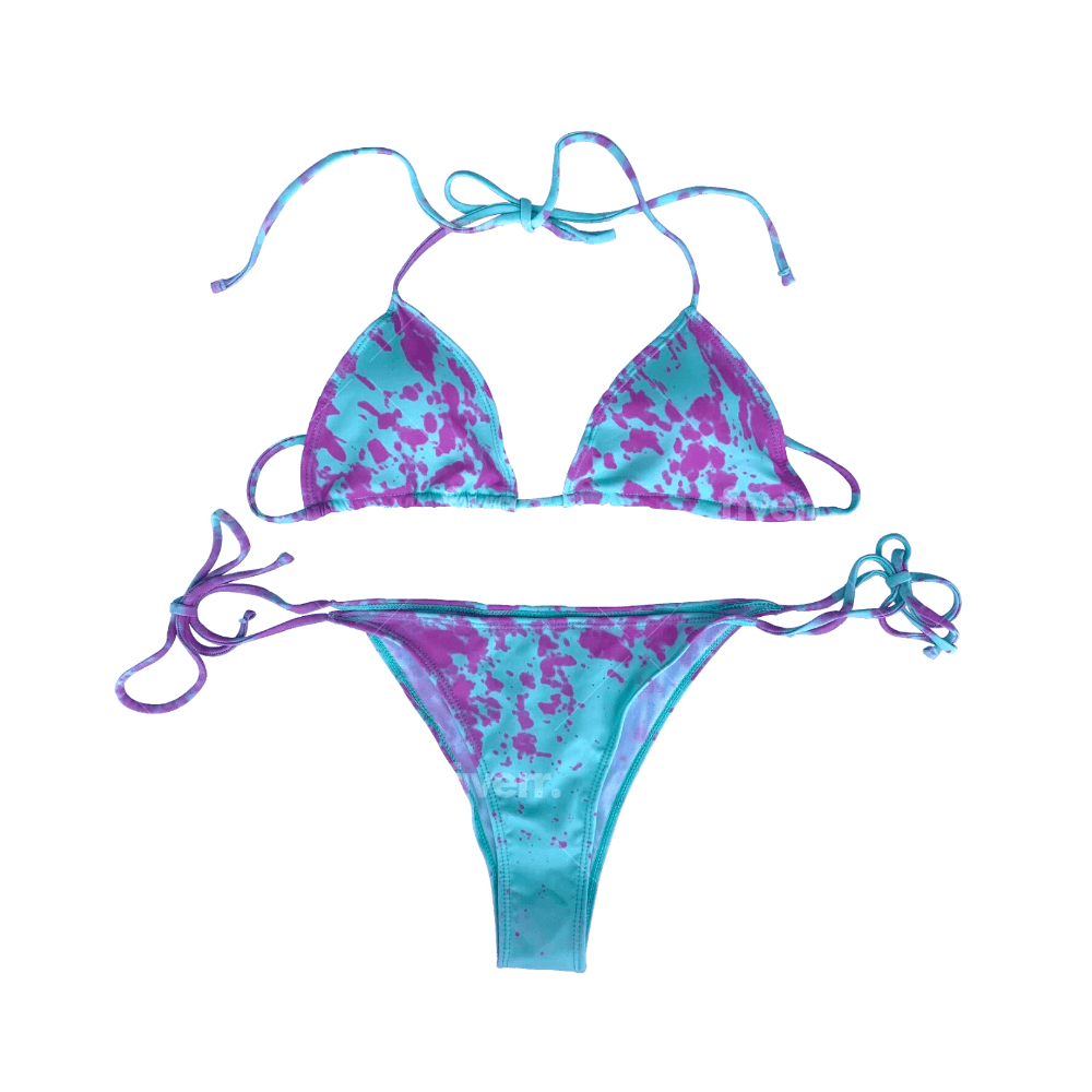 Berry blast string bikini in a semi color changing form. Color changes are activated when the paint crystals are activated by temperature changes. Kameleon Swim