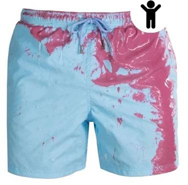Color changing kids swim trunks in a berry punch. The color transforms when heat is applied Changing from a purple to a blue - Kameleon Swim